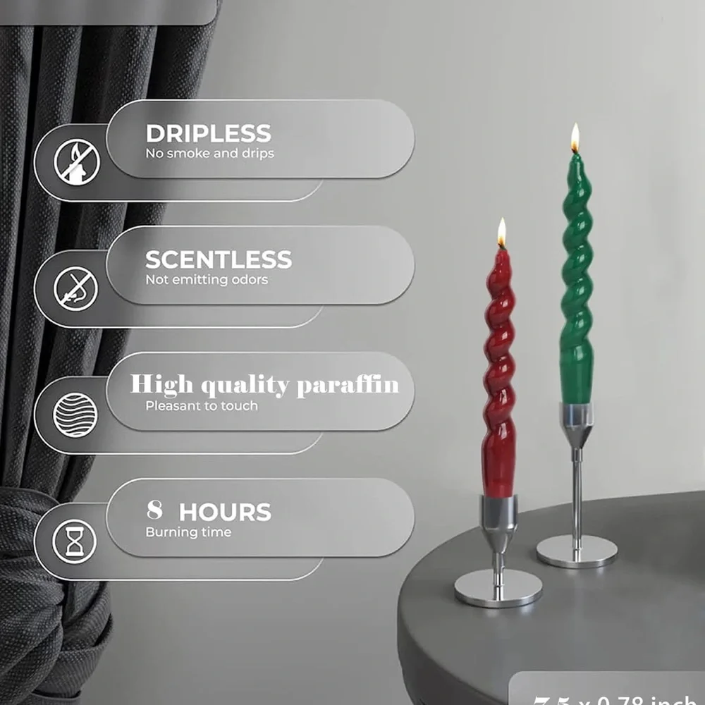 MAITREYA Christmas Short Taper Twisted Candles Set of 4 - Green and Red